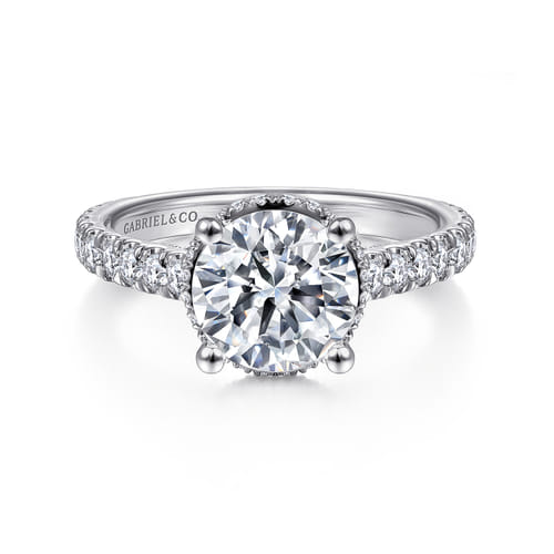 14K White Gold Hidden Halo Round Diamond Engagement Ring