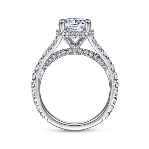 14K White Gold Hidden Halo Round Diamond Engagement Ring