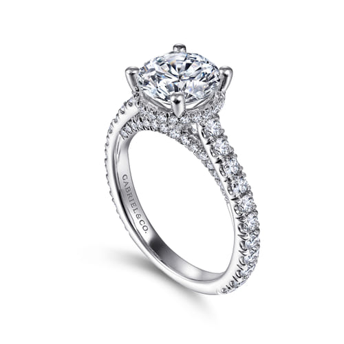 14K White Gold Hidden Halo Round Diamond Engagement Ring