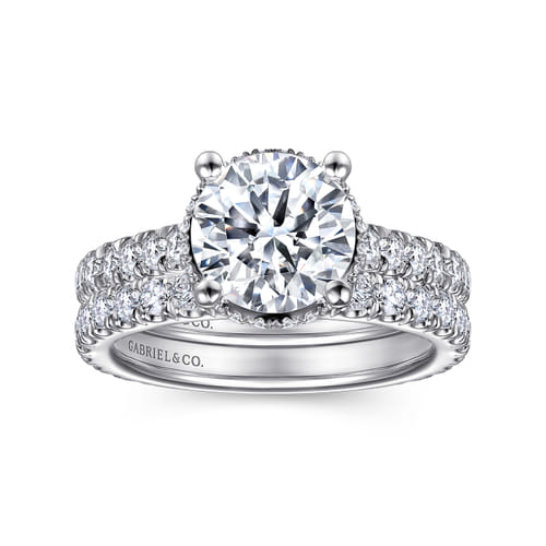 14K White Gold Hidden Halo Round Diamond Engagement Ring