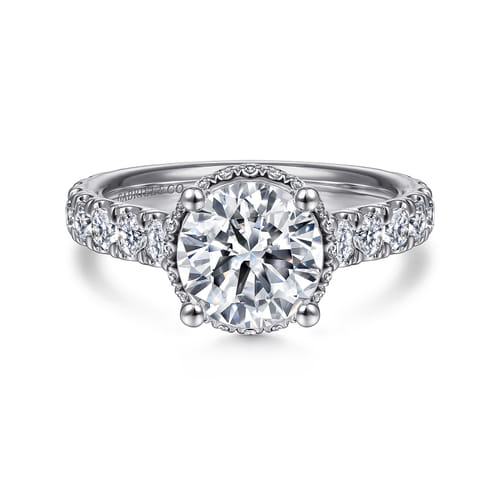 14K White Gold Hidden Halo Round Diamond Engagement Ring
