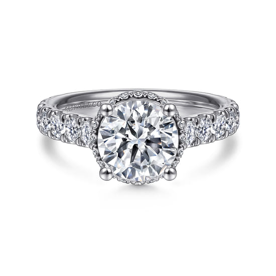 Gabriel - 14K White Gold Hidden Halo Round Diamond Engagement Ring