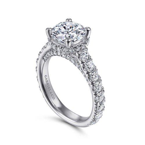 14K White Gold Hidden Halo Round Diamond Engagement Ring