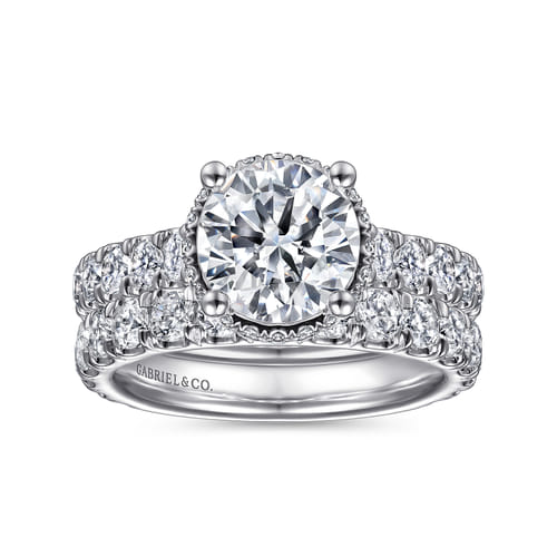 14K White Gold Hidden Halo Round Diamond Engagement Ring