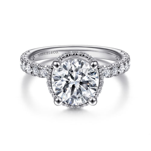 14K White Gold Hidden Halo Round Diamond Engagement Ring