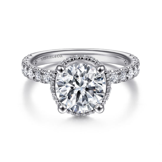 Gabriel - 14K White Gold Hidden Halo Round Diamond Engagement Ring