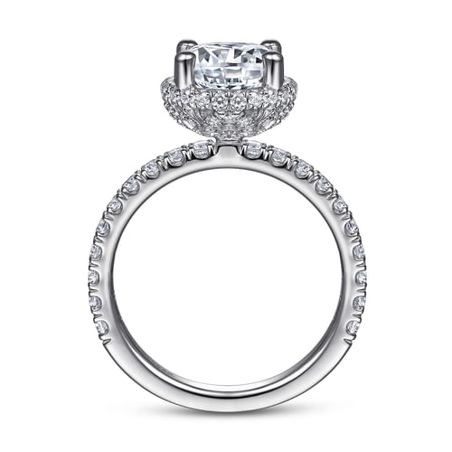 14K White Gold Hidden Halo Round Diamond Engagement Ring