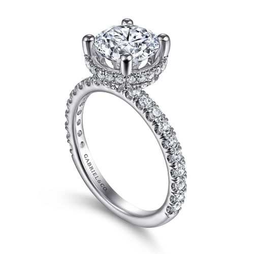 14K White Gold Hidden Halo Round Diamond Engagement Ring