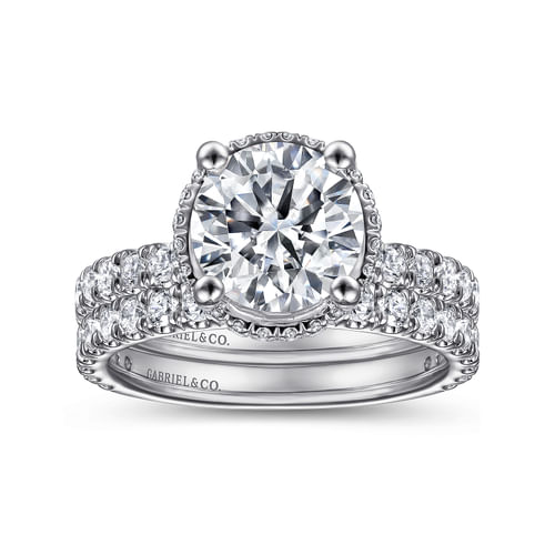 14K White Gold Hidden Halo Round Diamond Engagement Ring