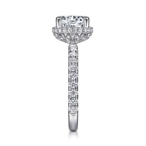 14K White Gold Hidden Halo Round Diamond Engagement Ring
