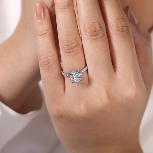 14K White Gold Hidden Halo Round Diamond Engagement Ring