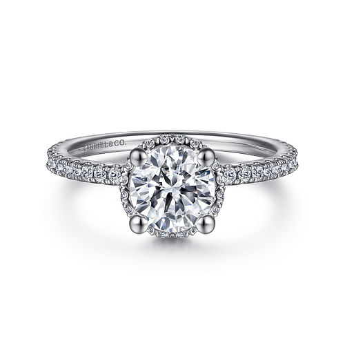 14K White Gold Hidden Halo Round Diamond Engagement Ring