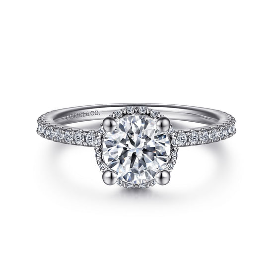 Gabriel - 14K White Gold Hidden Halo Round Diamond Engagement Ring