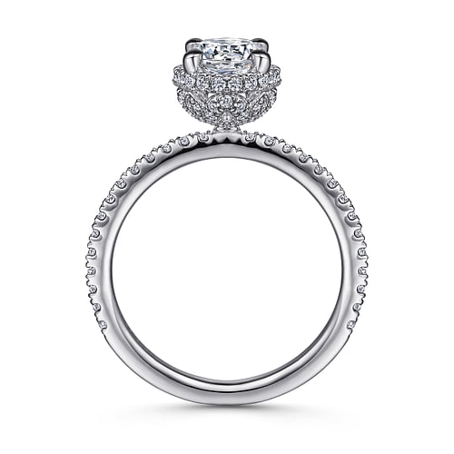 14K White Gold Hidden Halo Round Diamond Engagement Ring