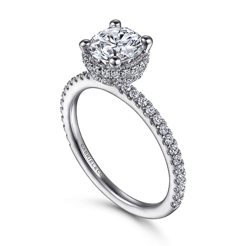 14K White Gold Hidden Halo Round Diamond Engagement Ring