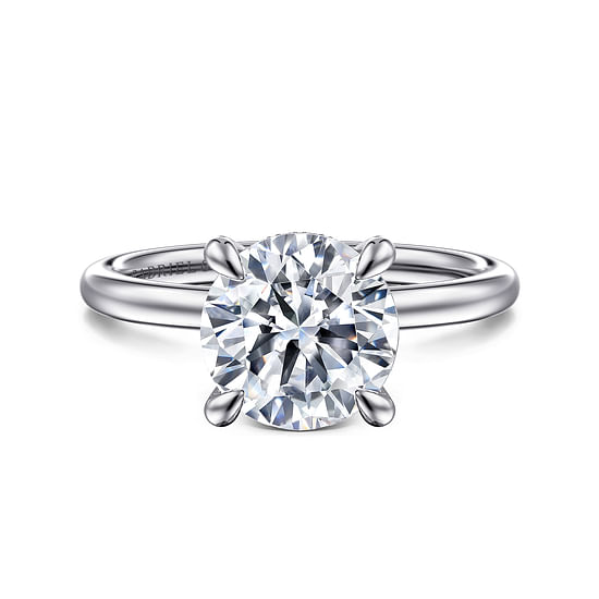 Gabriel - 14K White Gold Hidden Halo Round Diamond Engagement Ring