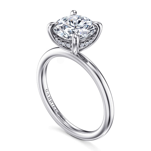 14K White Gold Hidden Halo Round Diamond Engagement Ring
