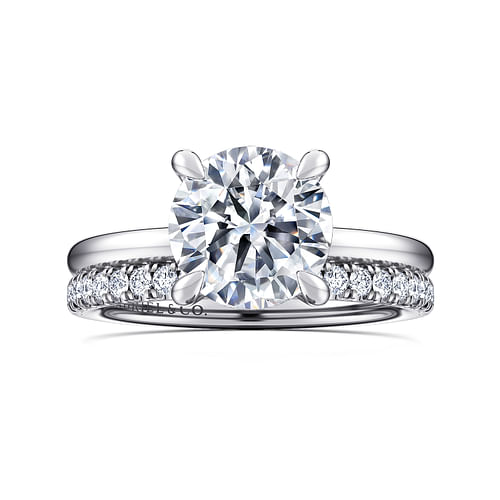 14K White Gold Hidden Halo Round Diamond Engagement Ring
