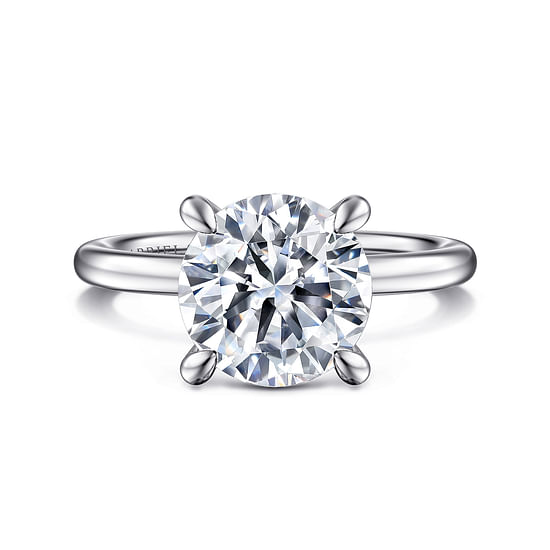 Gabriel - 14K White Gold Hidden Halo Round Diamond Engagement Ring