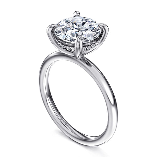 14K White Gold Hidden Halo Round Diamond Engagement Ring