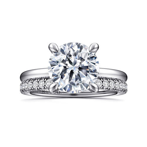 14K White Gold Hidden Halo Round Diamond Engagement Ring