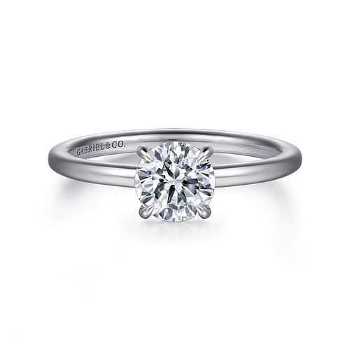 14K White Gold Hidden Halo Round Diamond Engagement Ring