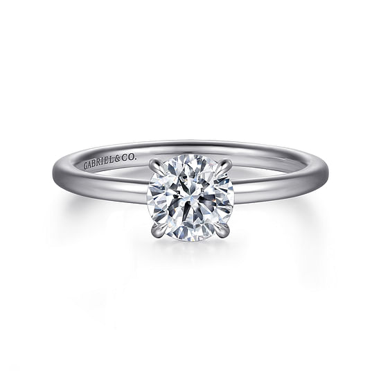 Gabriel - 14K White Gold Hidden Halo Round Diamond Engagement Ring