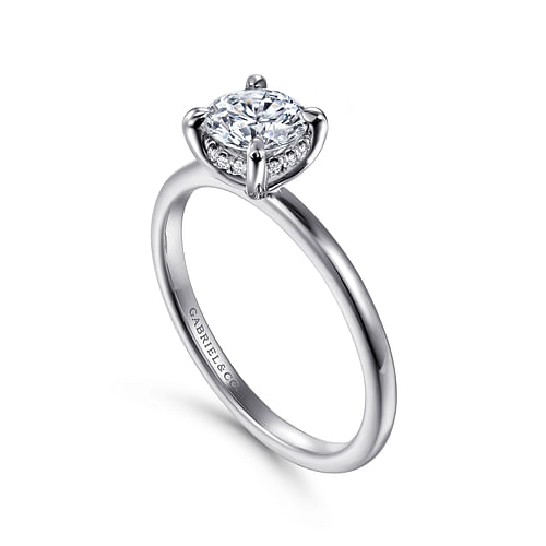 14K White Gold Hidden Halo Round Diamond Engagement Ring