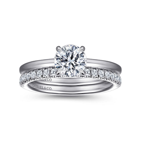 14K White Gold Hidden Halo Round Diamond Engagement Ring