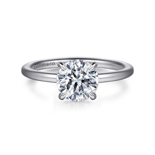 14K White Gold Hidden Halo Round Diamond Engagement Ring
