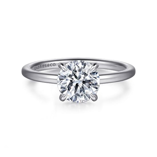 Gabriel - 14K White Gold Hidden Halo Round Diamond Engagement Ring