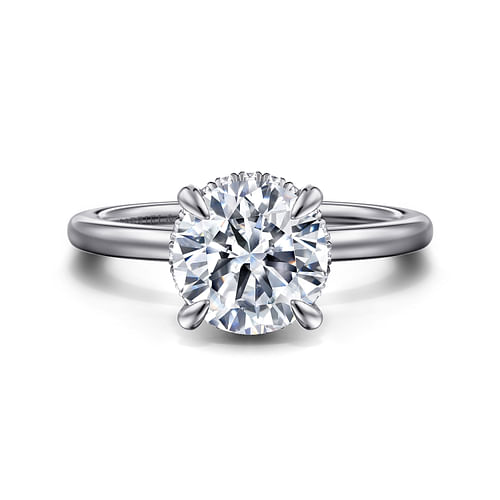 14K White Gold Hidden Halo Round Diamond Engagement Ring