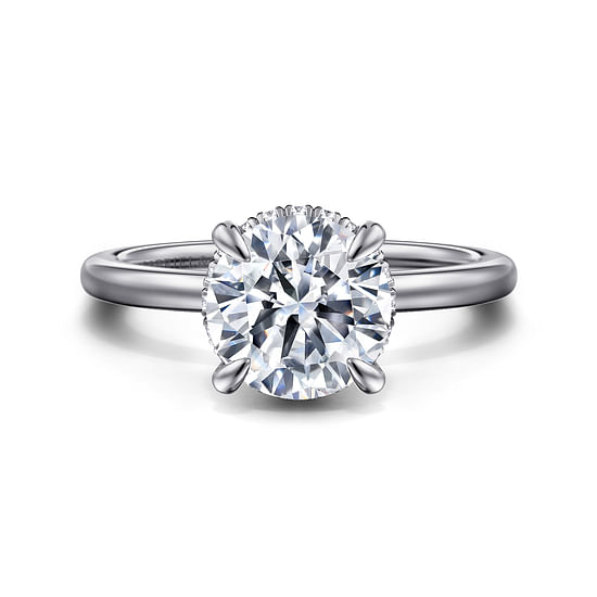 Gabriel - 14K White Gold Hidden Halo Round Diamond Engagement Ring