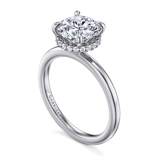 14K White Gold Hidden Halo Round Diamond Engagement Ring