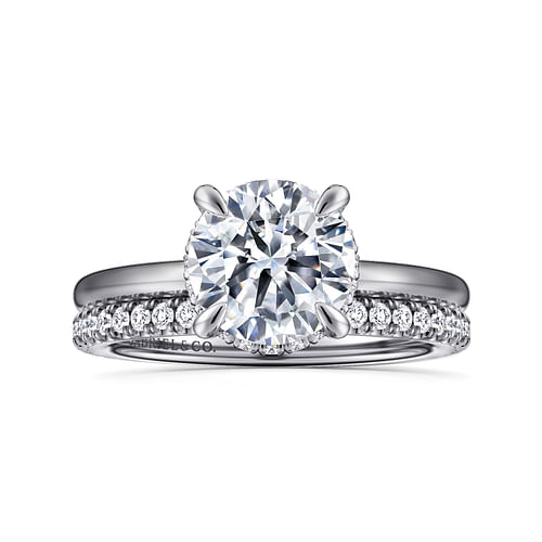 14K White Gold Hidden Halo Round Diamond Engagement Ring