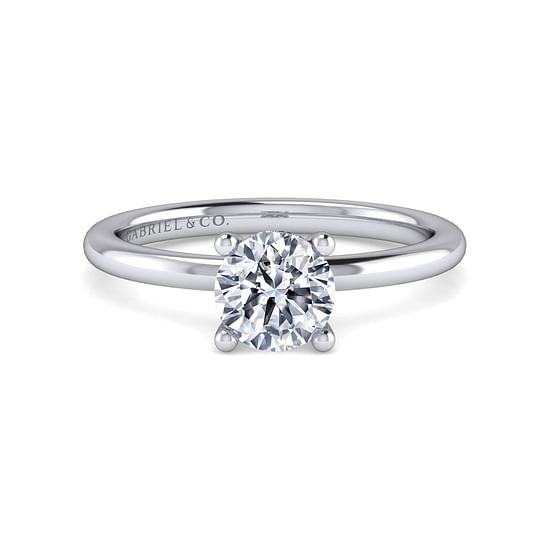 Gabriel - 14K White Gold Hidden Halo Round Diamond Engagement Ring
