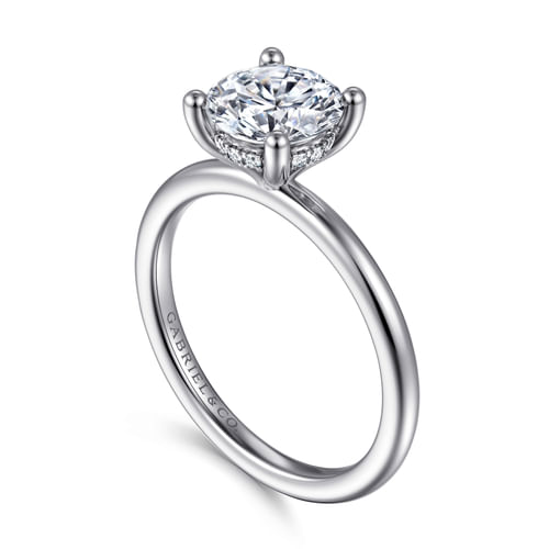 14K White Gold Hidden Halo Round Diamond Engagement Ring