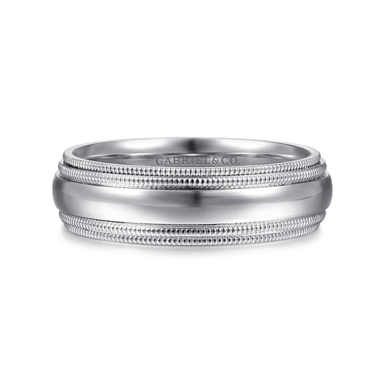 Gabriel - 14K White Gold High Polish Men's Wedding Band with Milgrain Edge