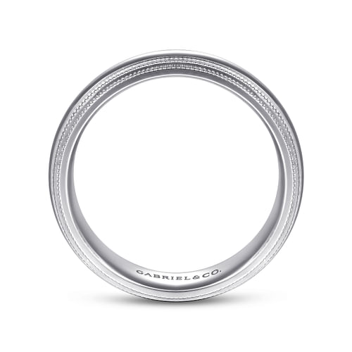 14K White Gold High Polish Men's Wedding Band with Milgrain Edge