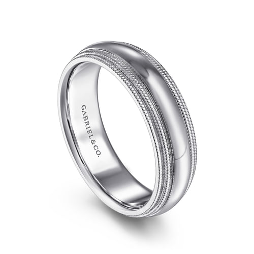 14K White Gold High Polish Men's Wedding Band with Milgrain Edge