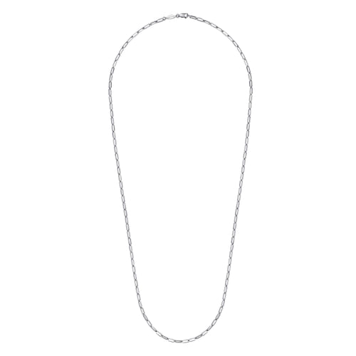 14K White Gold Hollow Paperclip Chain Necklace