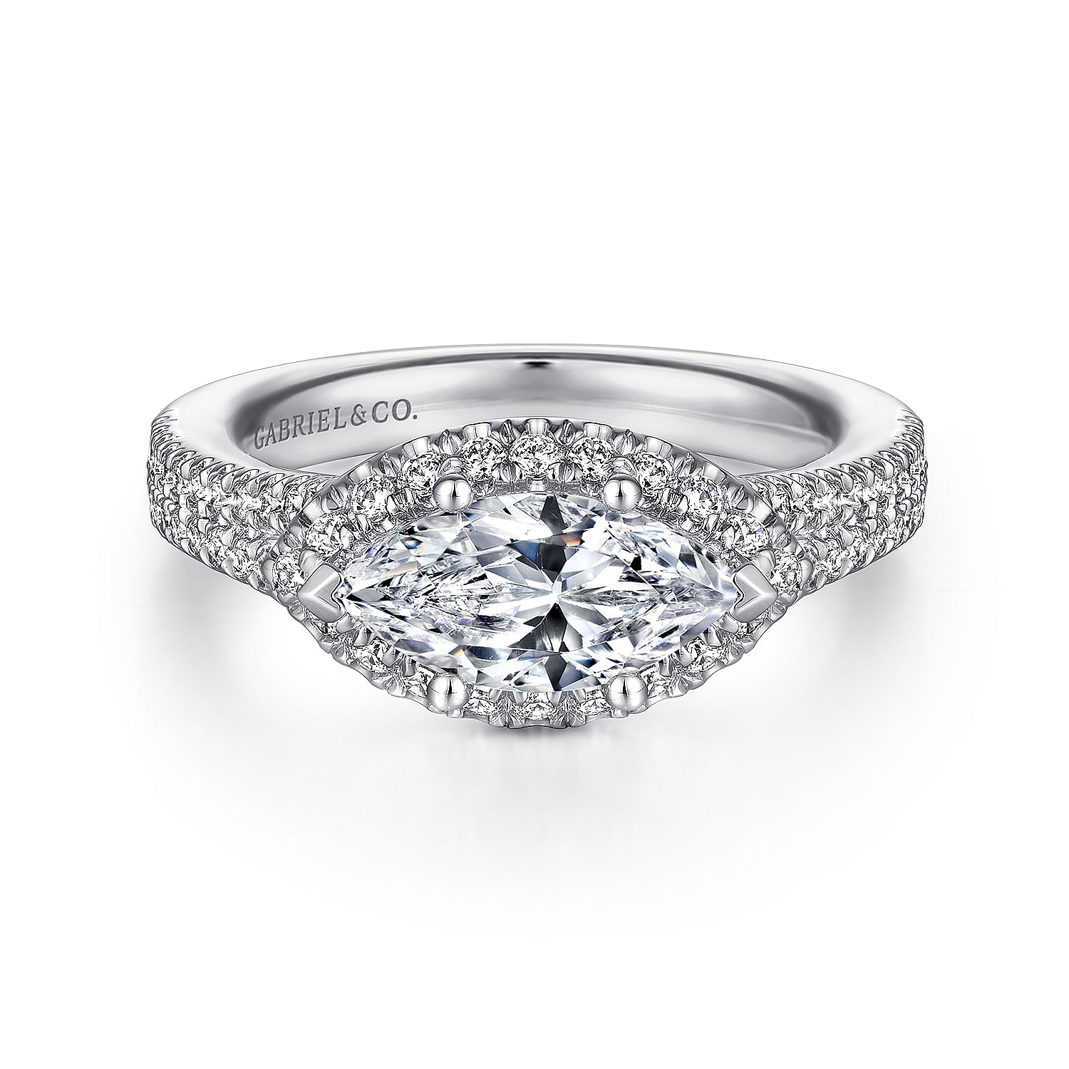 Gabriel - 14K White Gold Horizontal Marquise Halo Diamond Engagement Ring
