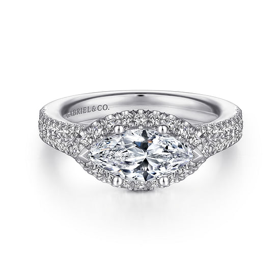 Gabriel - 14K White Gold Horizontal Marquise Halo Diamond Engagement Ring