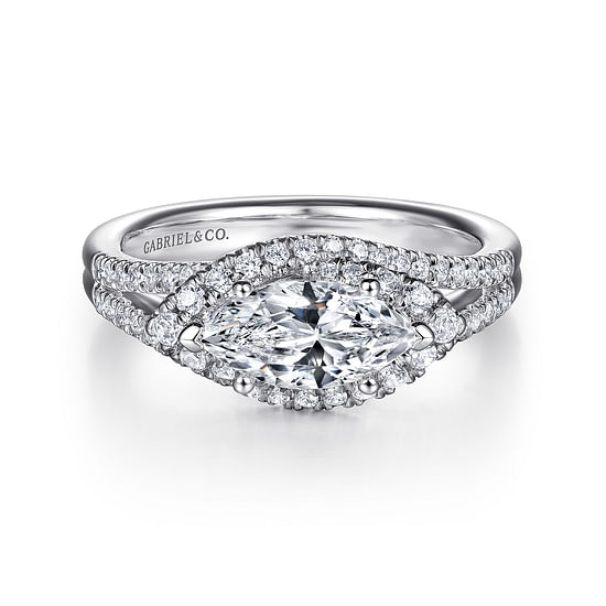 Gabriel - 14K White Gold Horizontal Marquise Halo Diamond Engagement Ring