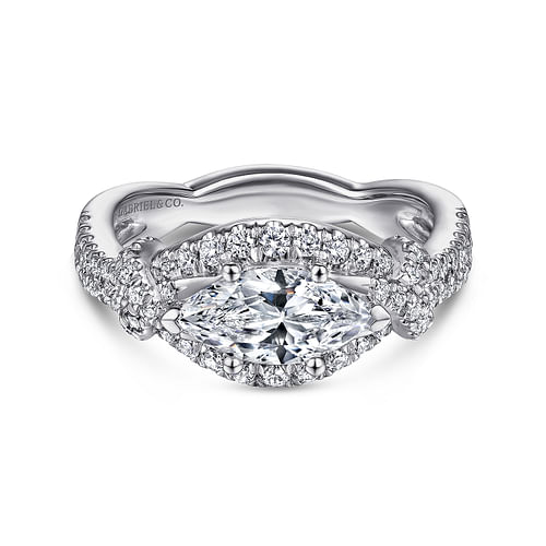 14K White Gold Horizontal Marquise Shape Diamond Engagement Ring