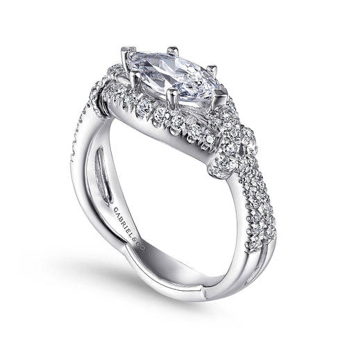 14K White Gold Horizontal Marquise Shape Diamond Engagement Ring