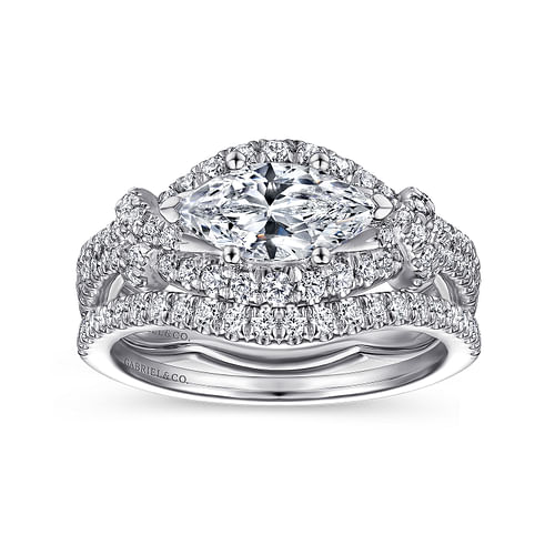 14K White Gold Horizontal Marquise Shape Diamond Engagement Ring