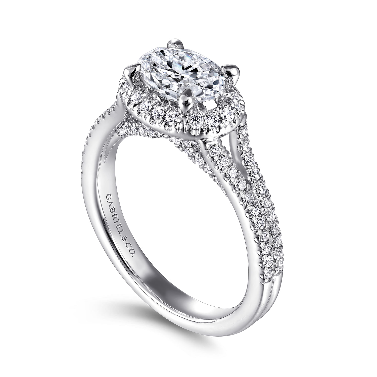 14K White Gold Horizontal Oval Halo Diamond Engagement Ring