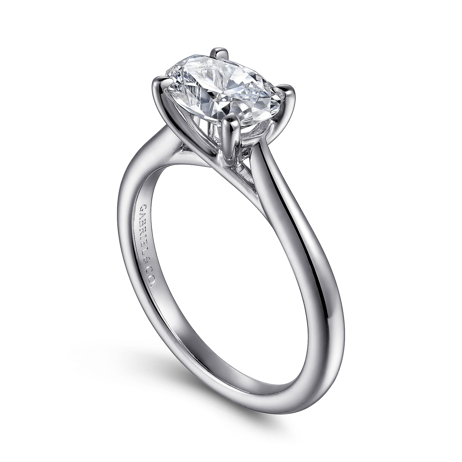 14K White Gold Horizontal Oval Solitaire Engagement Ring