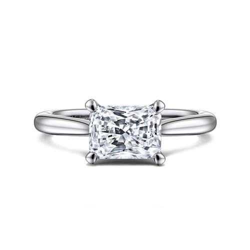 14K White Gold Horizontal Rectangular Radiant Solitaire Engagement Ring